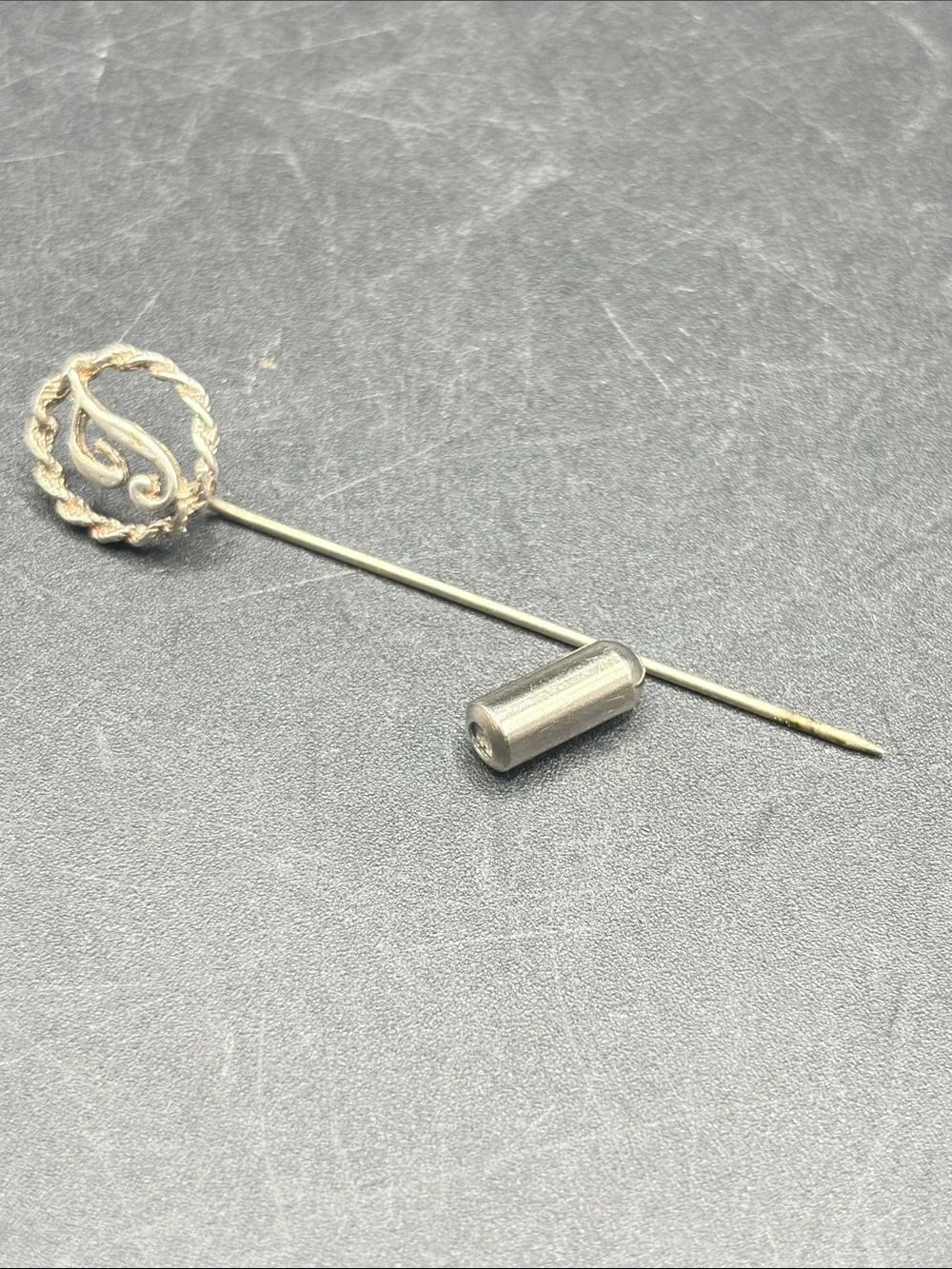 Vintage Letter J Silver Tone Metal Initial Stick Pin Brooch Jewelry Accessory